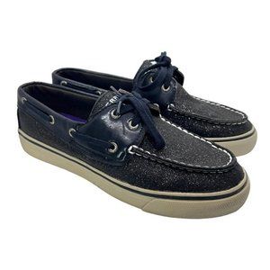 SPERRY Women's Black Glitter Top Sider Boat Shoes Lace-Up, Size 7M